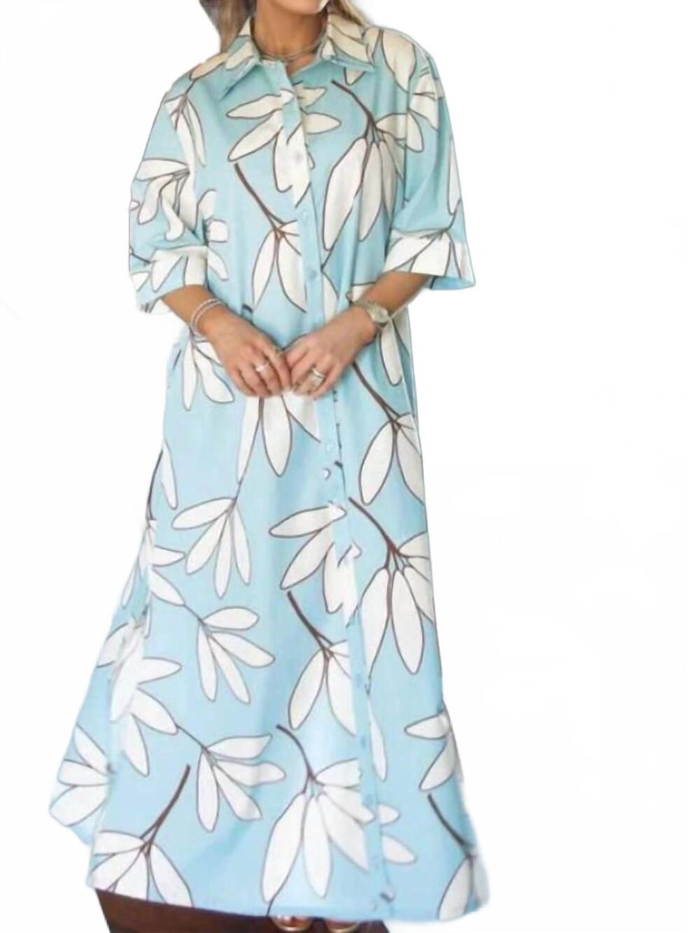 NEW KARLIE palm leaf floral maxi dress in blue